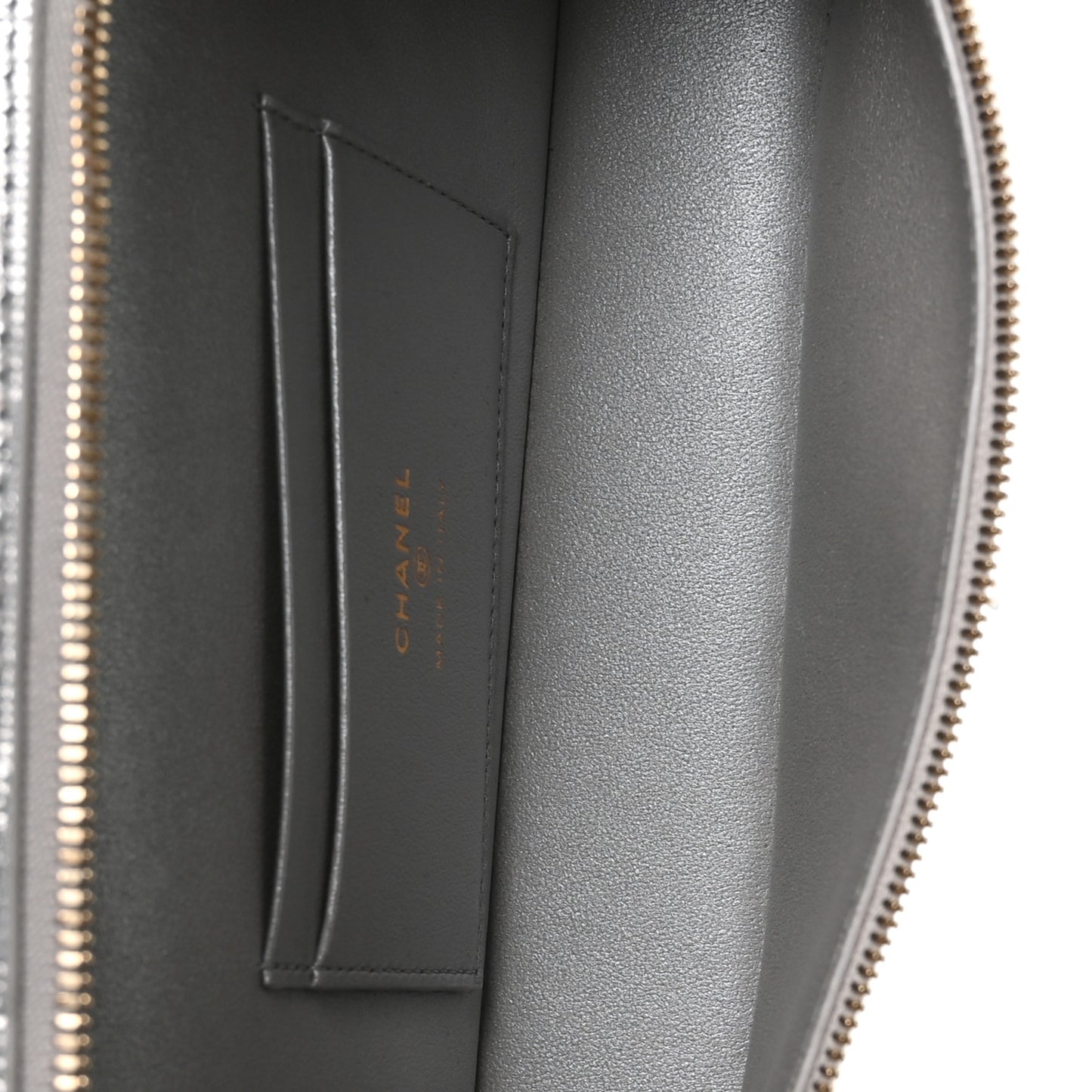 Lizard Embossed Top Handle Slim Vanity With Chain Silvery
