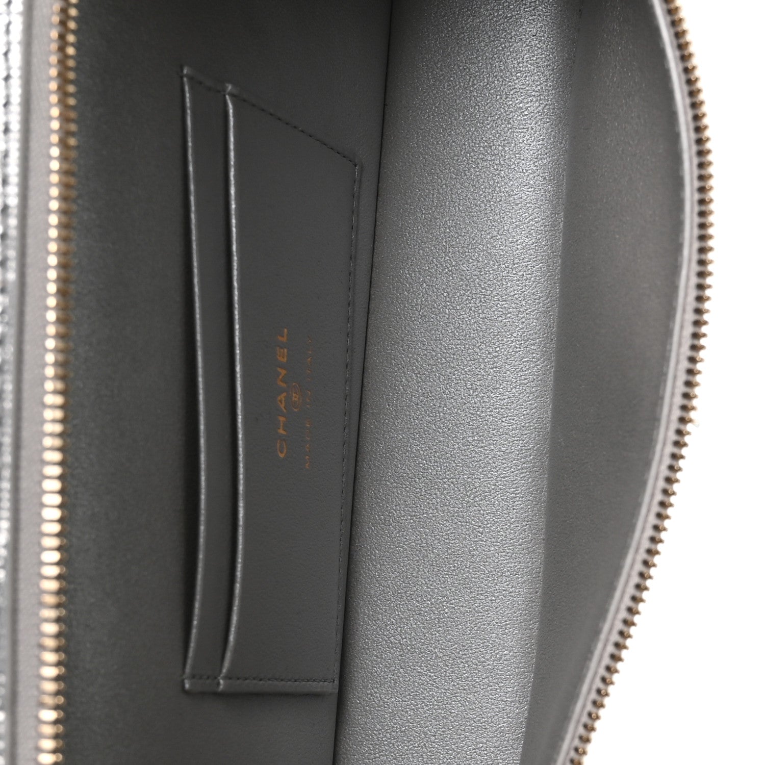 Chanel Lizard Embossed Top Handle Slim Vanity With Chain Silvery 5 of 11