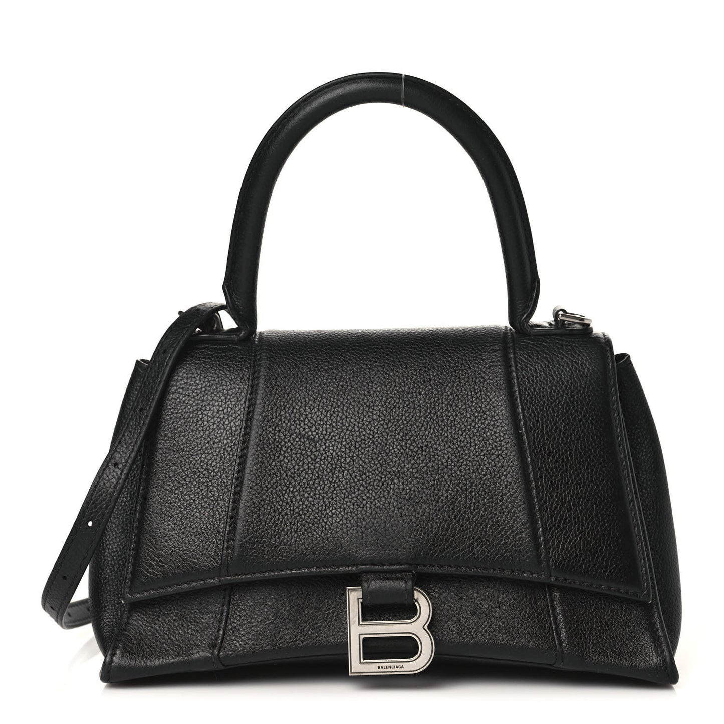 Grained Calfskin Small Hourglass Top Handle Bag Black