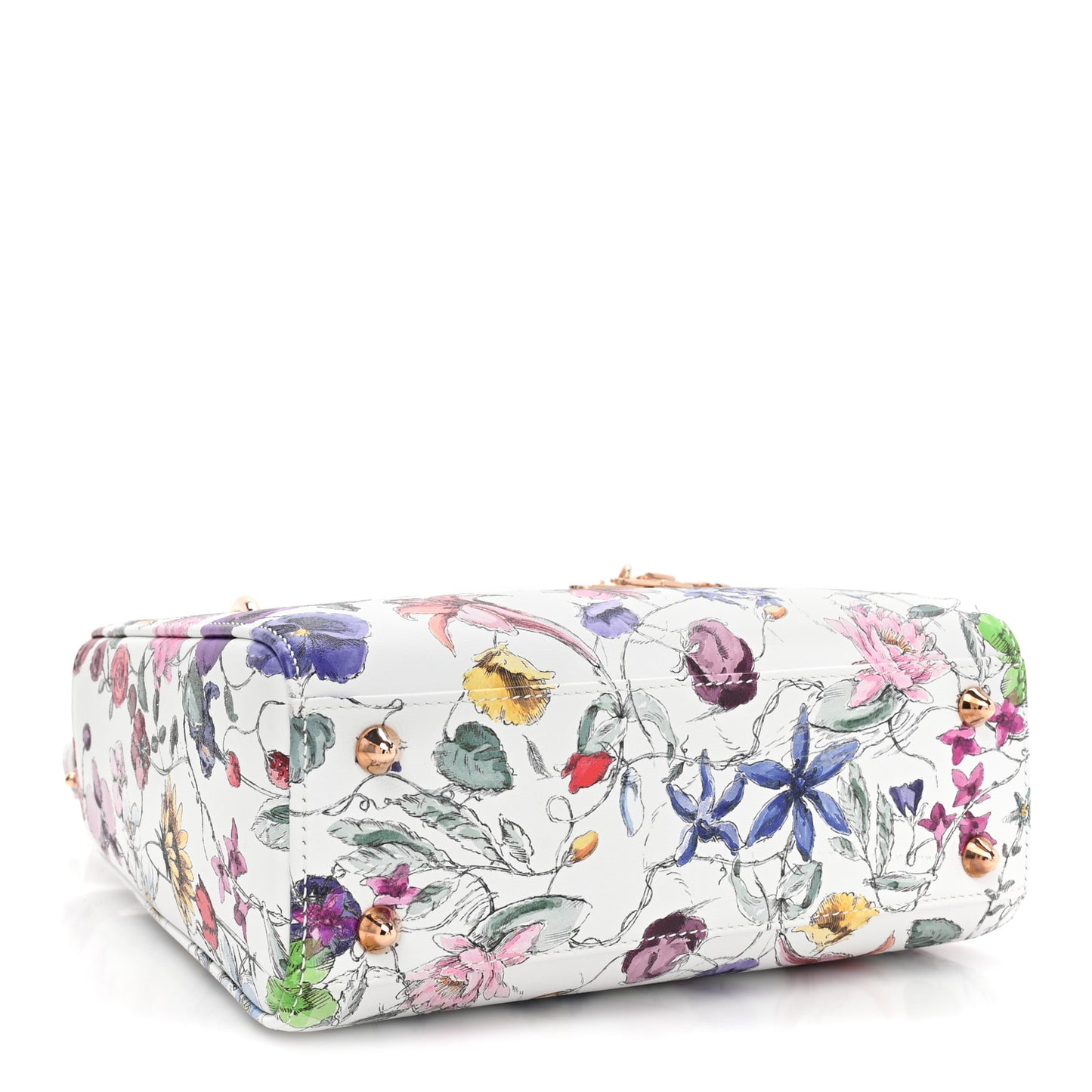 Calfskin Printed Small Florigelio My ABCDior Lady Dior White Multicolor