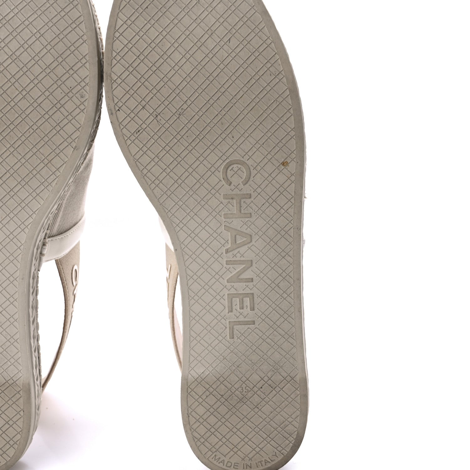 Chanel Canvas Lambskin CC Slingback Espadrilles 35 Beige White 8 of 11