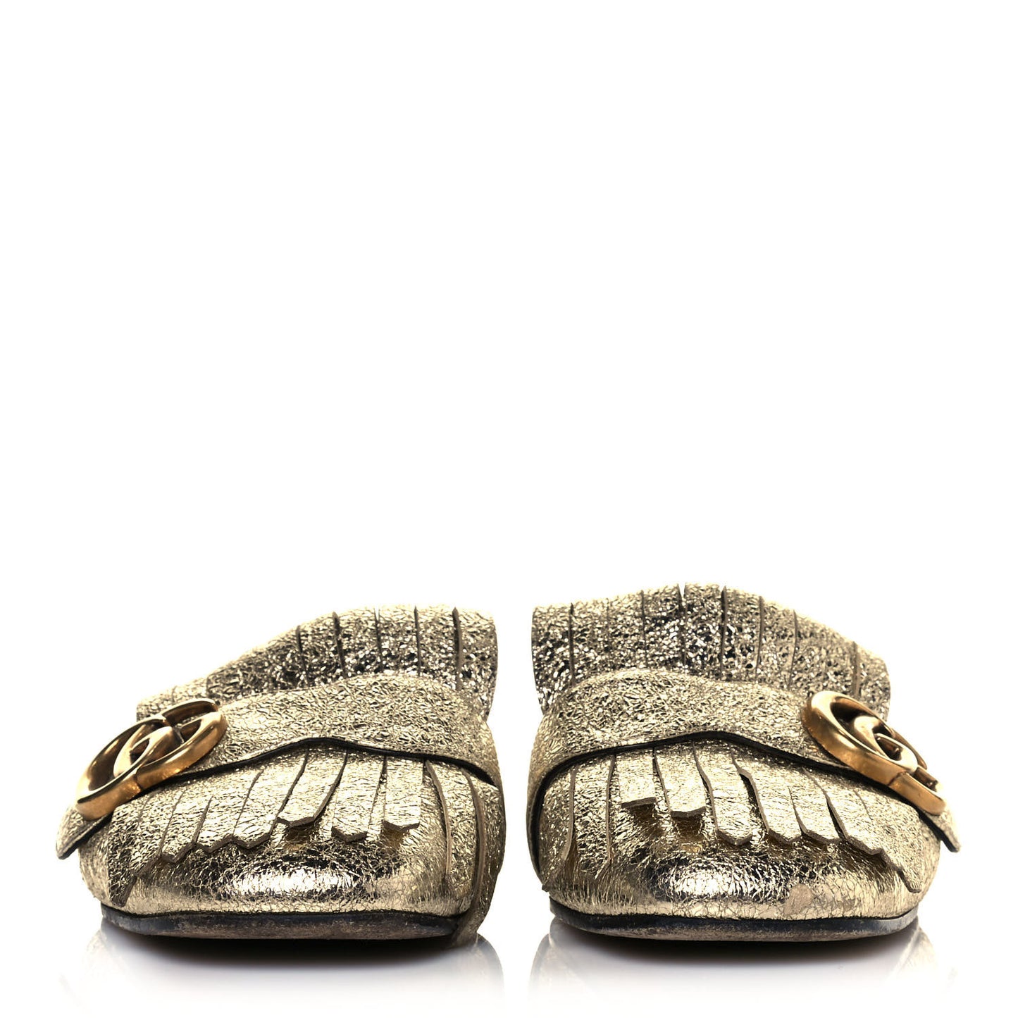 Galassia Womens GG Marmont Fringe Slippers 37 Platino
