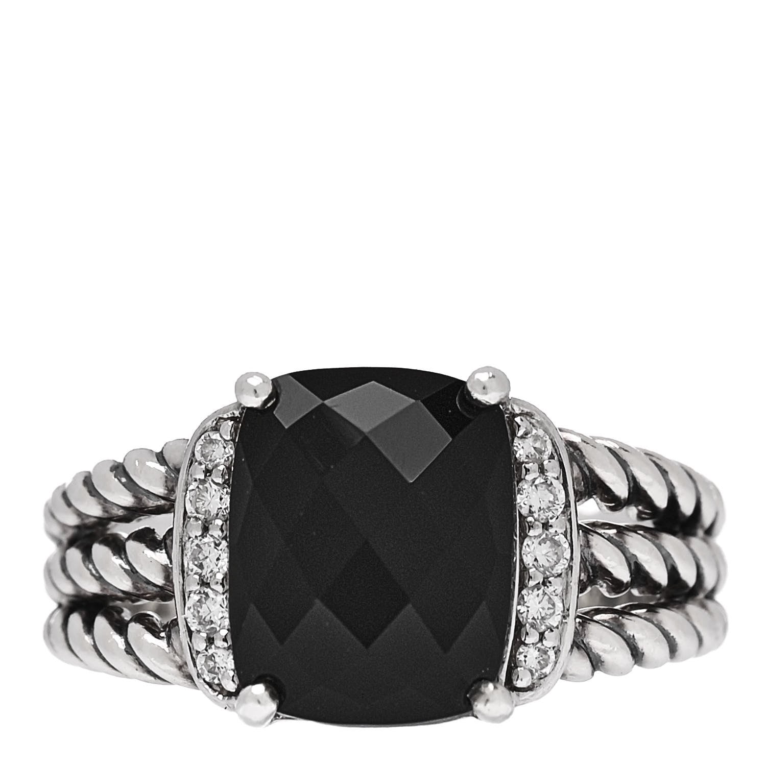 David Yurman Sterling Silver Diamond Black Onyx 10mm Petite Wheaton Ring 50 5.5 1 of 6