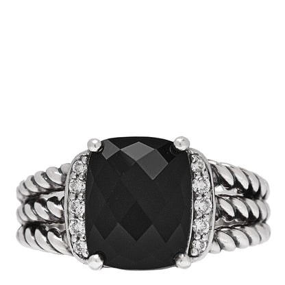 David Yurman Sterling Silver Diamond Black Onyx 10mm Petite Wheaton Ring 50 5.5 1 of 6