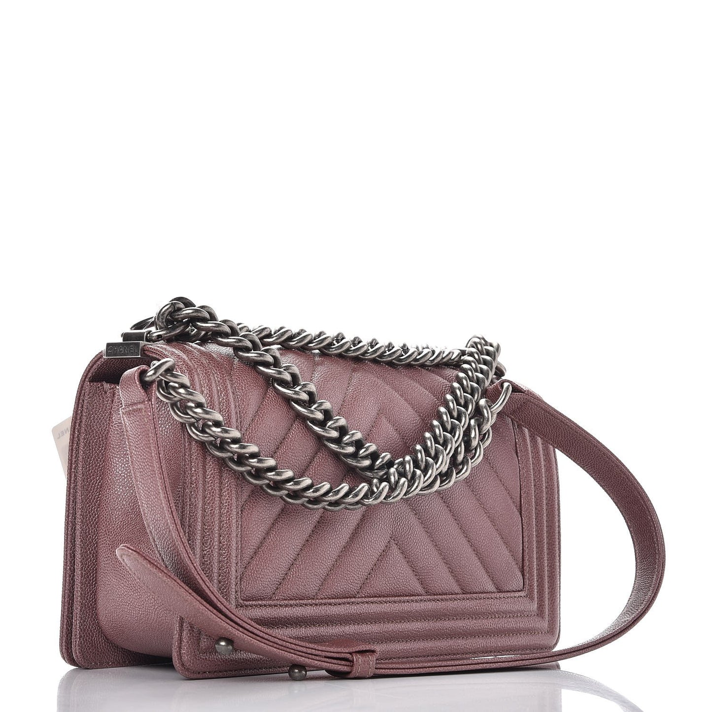 Metallic Caviar Chevron Quilted Medium Boy Flap Dark Pink