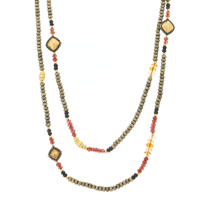 David Yurman Sterling Silver 18K Yellow Gold Black Onyx Citrine Garnet Bead Toggle Necklace 1 of 5