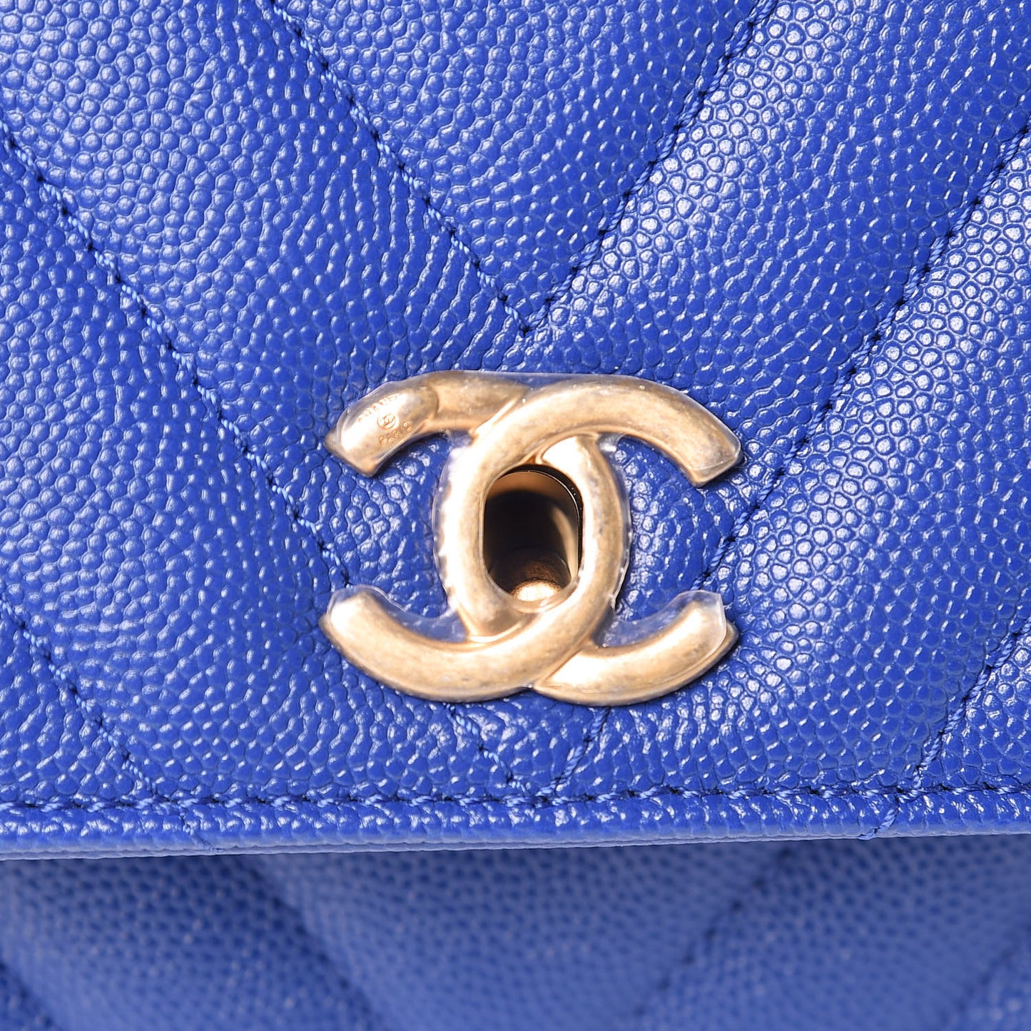 Caviar Chevron Quilted Mini Coco Handle Flap Blue