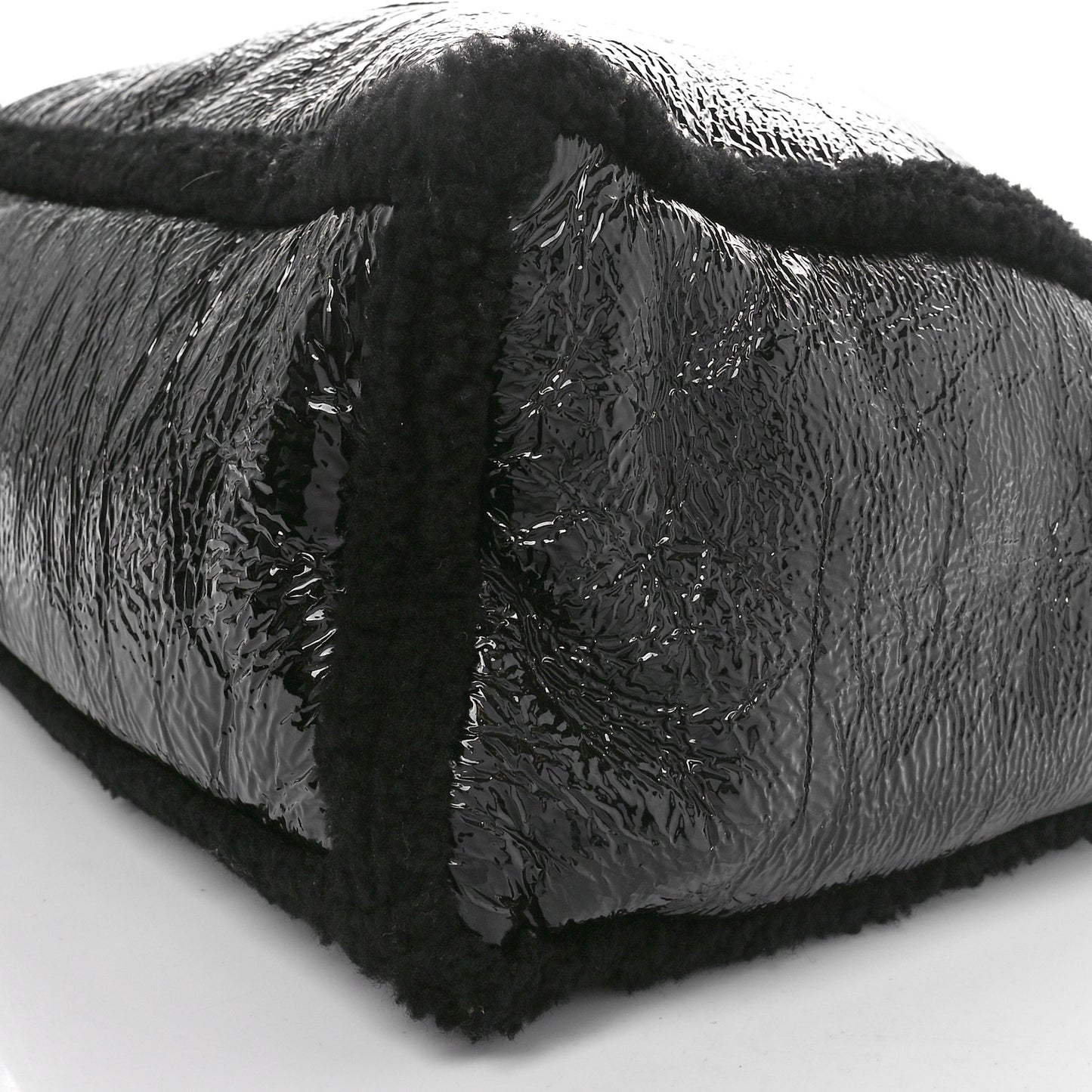 Patent Shearling Large Soho Chain Shoulder Bag Black