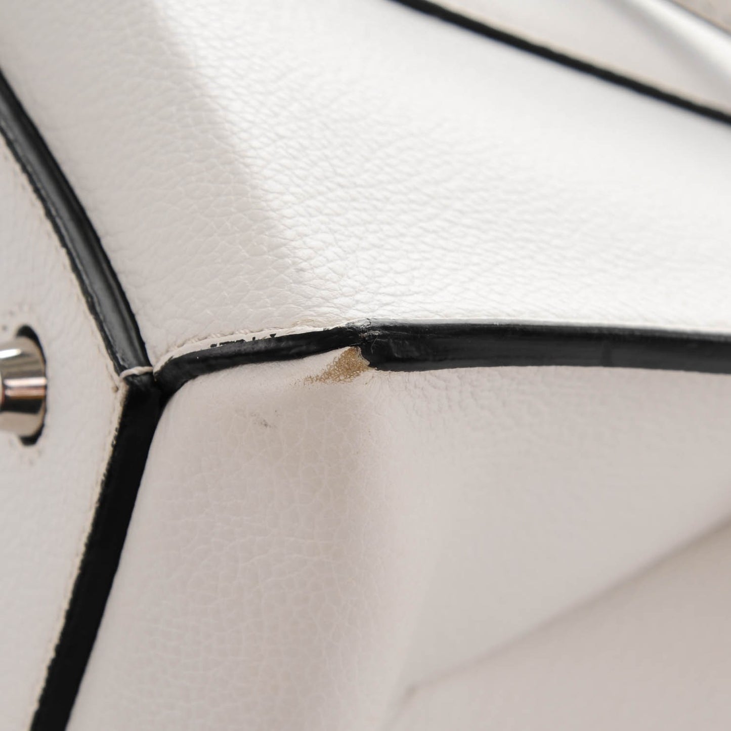 Grained Calfskin Medium Edge Shoulder Bag White