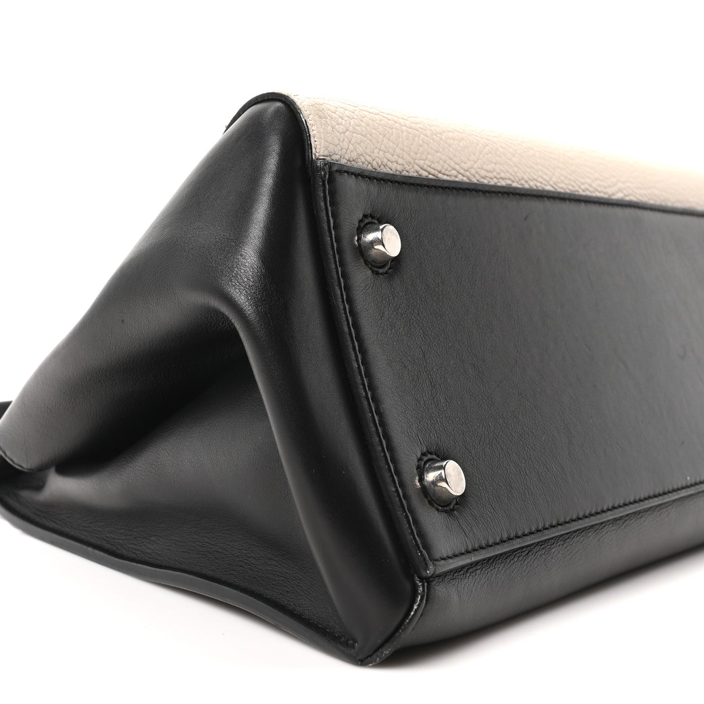 Textured Calfskin Small Bi-Color Edge Shoulder Bag Black Cream