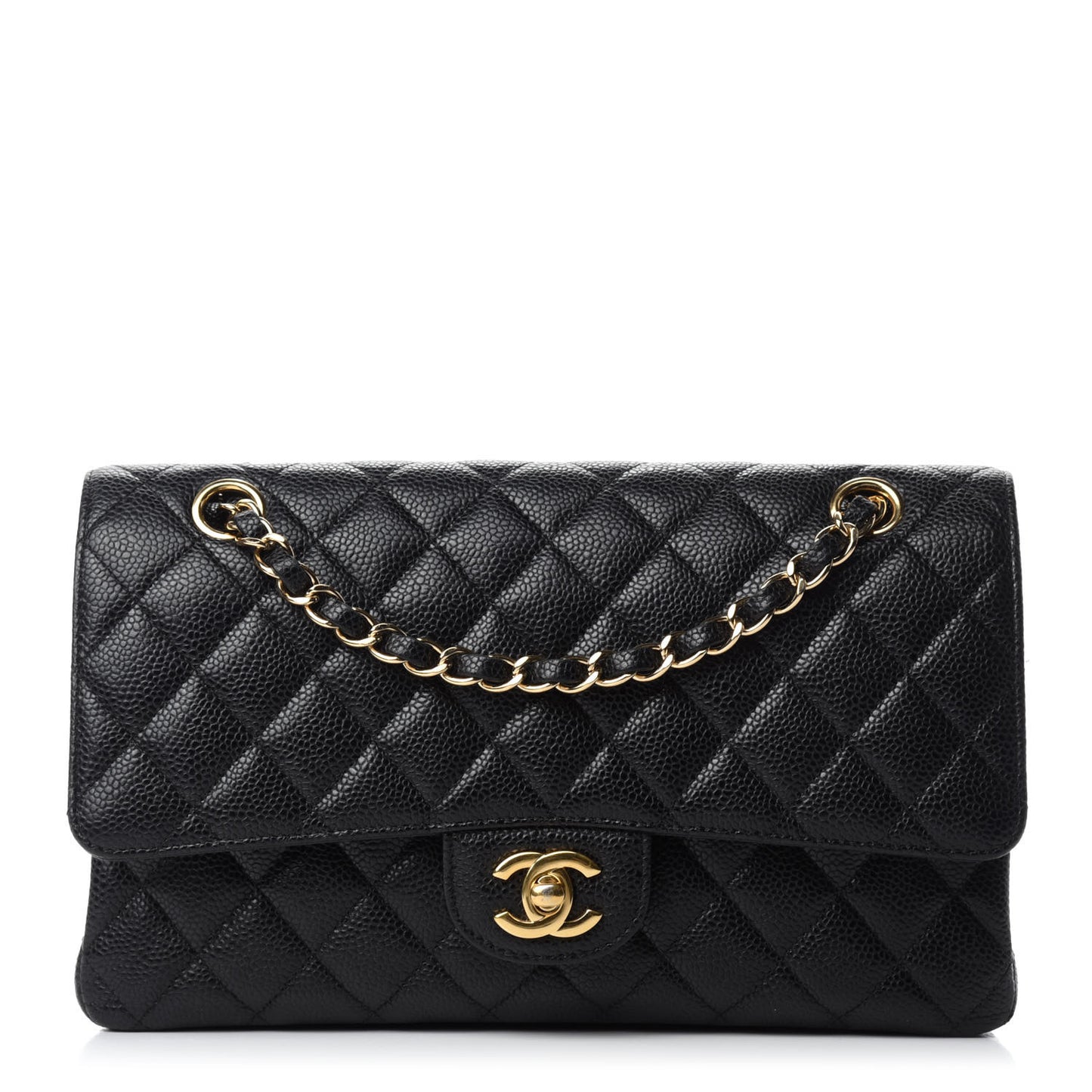 Caviar Quilted Medium Double Flap Black