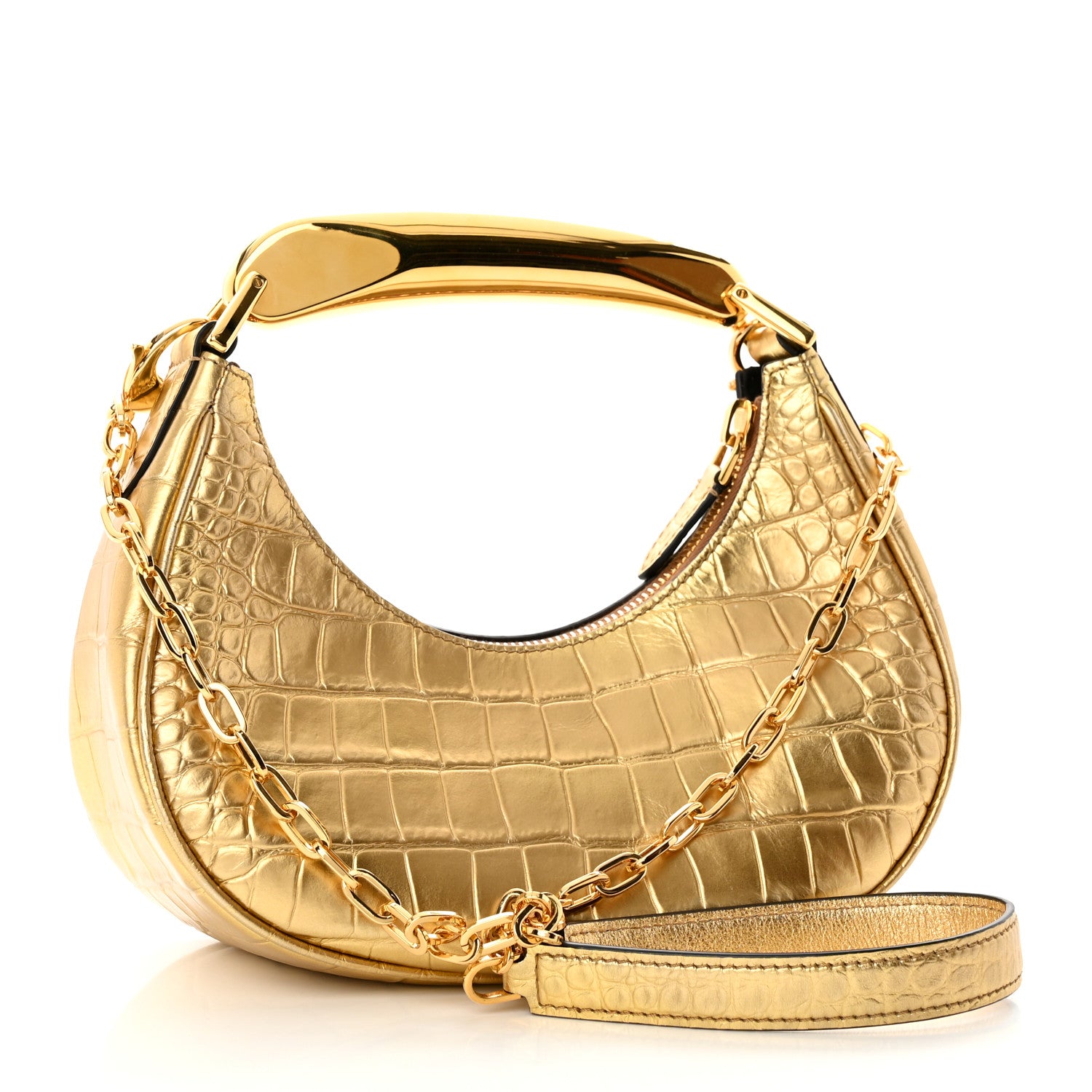 Tom Ford Metallic Calfskin Crocodile Embossed Mini Bianca Hobo Gold 4 of 15