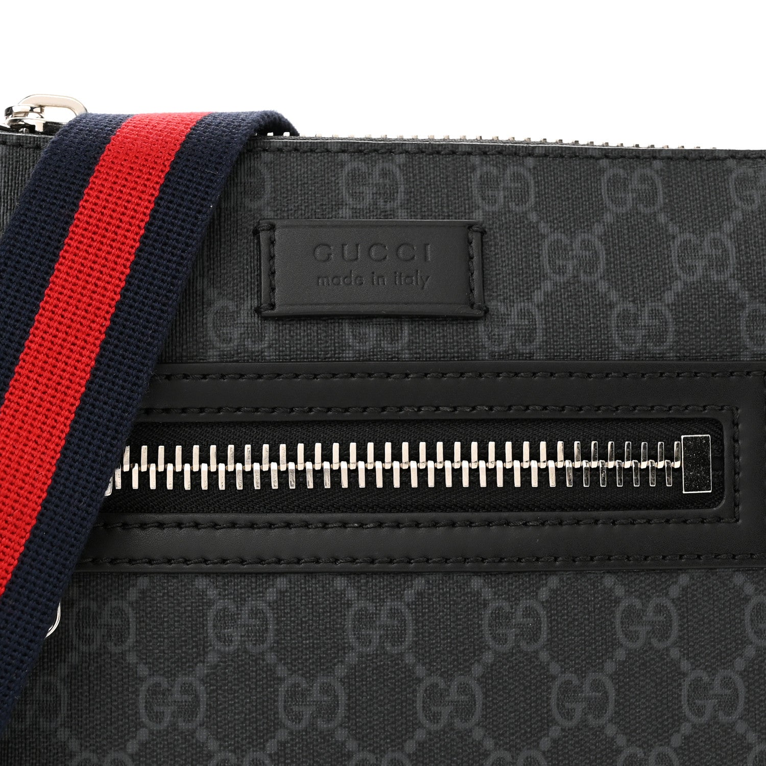 Gucci GG Supreme Monogram Web Small Flat Messenger Bag Black Grey 7 of 9
