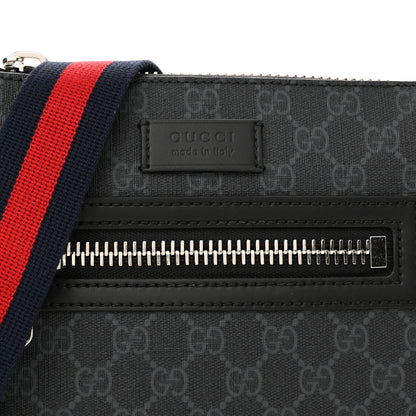 Gucci GG Supreme Monogram Web Small Flat Messenger Bag Black Grey 7 of 9