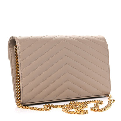 Saint Laurent Grain De Poudre Matelasse Chevron Monogram Chain Wallet Nude Powder 3 of 9