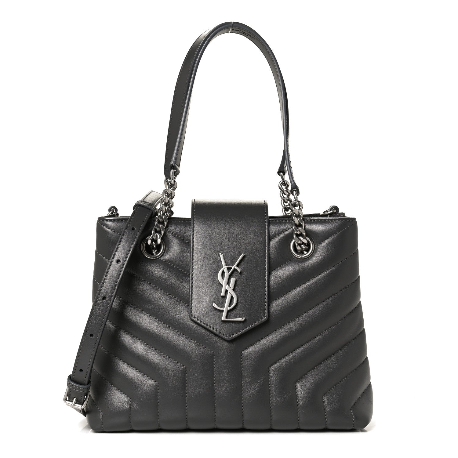 Saint Laurent Calfskin Y Quilted Monogram Small Loulou Shopper Grey 1 of 13