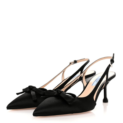 Prada Satin Bow Pointed Toe Slingback Pumps 39 Black 4 of 9