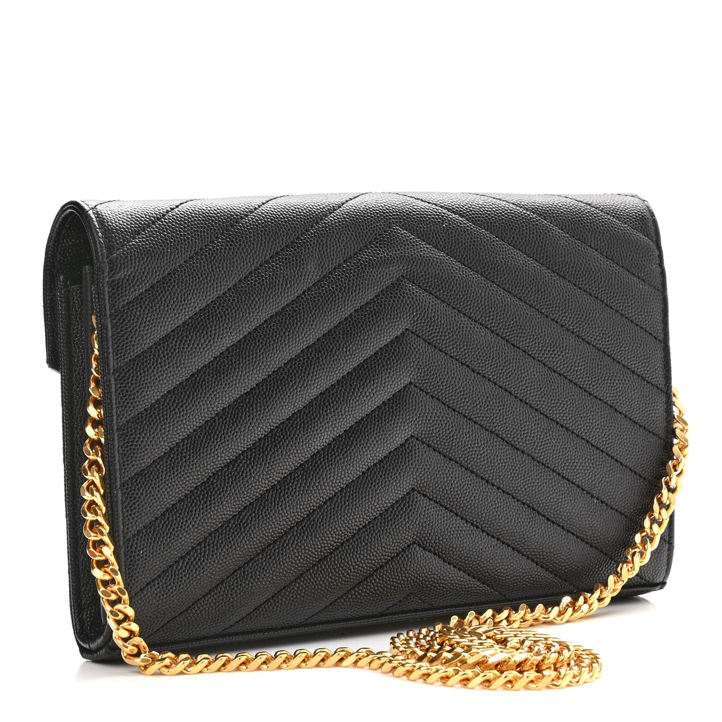 Grain De Poudre Matelasse Chevron Monogram Chain Wallet Black