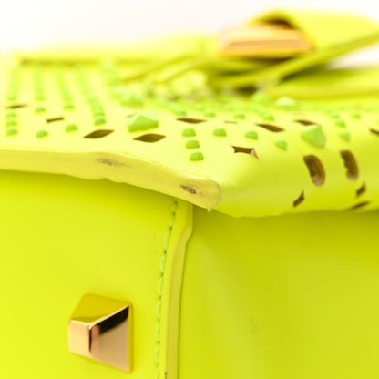 MCM Perforated Calfskin Studded Mini Milla Tote Neon Yellow 10 of 15