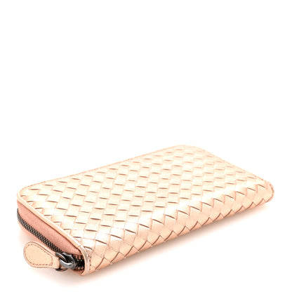 Bottega Veneta Metallic Grosgrain Intrecciato Zip Around Wallet Rose Gold 4 of 6