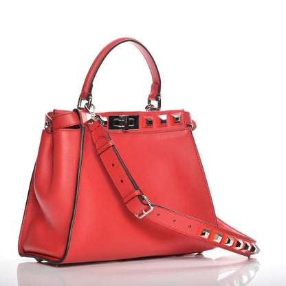 Fendi Vitello Seta Studded Medium Peekaboo Iconic Satchel Fiamma 4 of 8