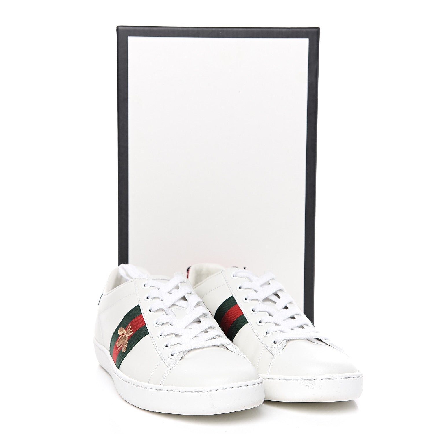 Gucci Calfskin Ayers Bee Embroidered Womens Ace Sneakers 37.5 White Green 10 of 10