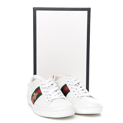 Gucci Calfskin Ayers Bee Embroidered Womens Ace Sneakers 37.5 White Green 10 of 10