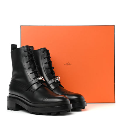 Hermes Glossed Calfskin Funk Ankle Boots 38 Black 9 of 9