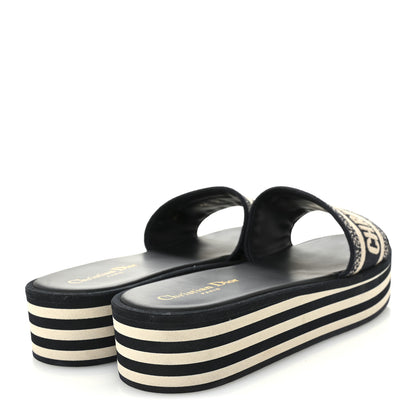 Christian Dior Canvas Embroidered D-Way Platform Sandals 39.5 Deep Blue 5 of 10
