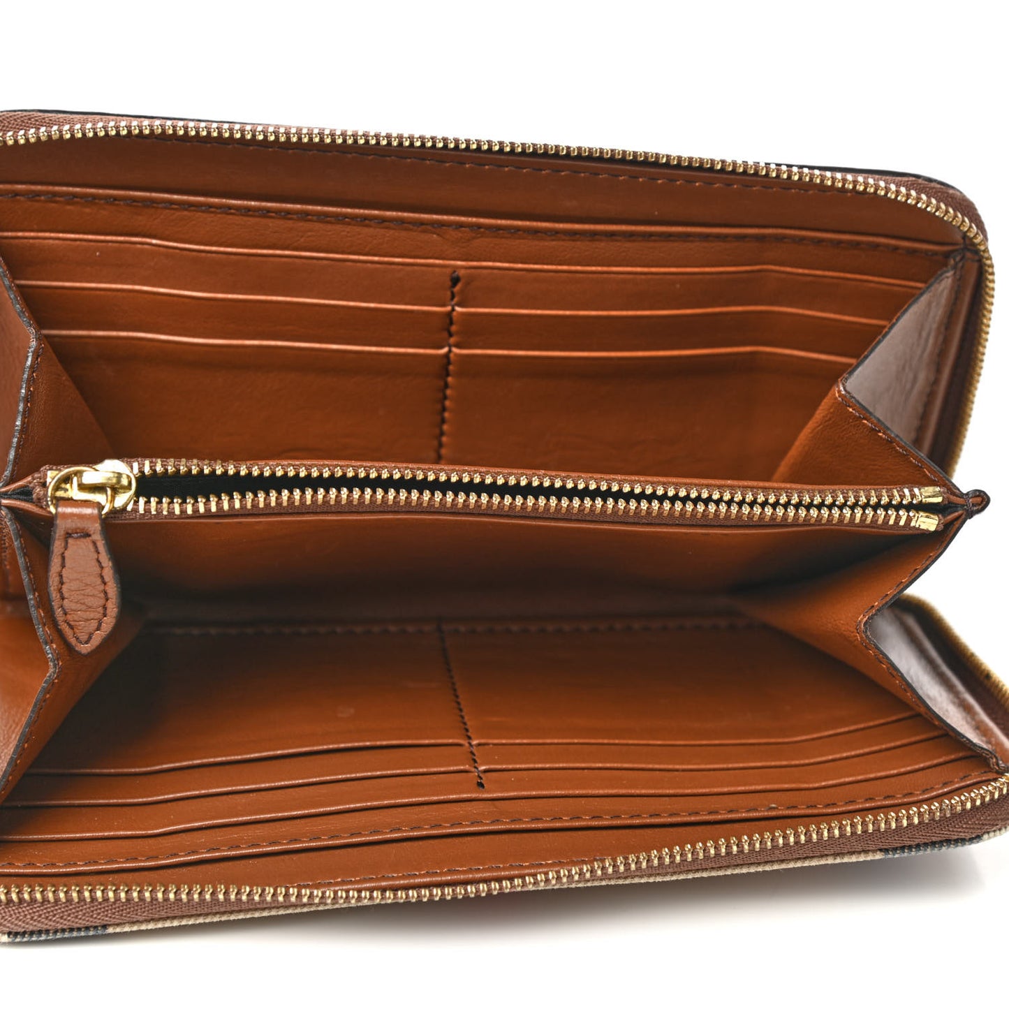Calfskin House Check Elmore Zip Around Wallet Tan