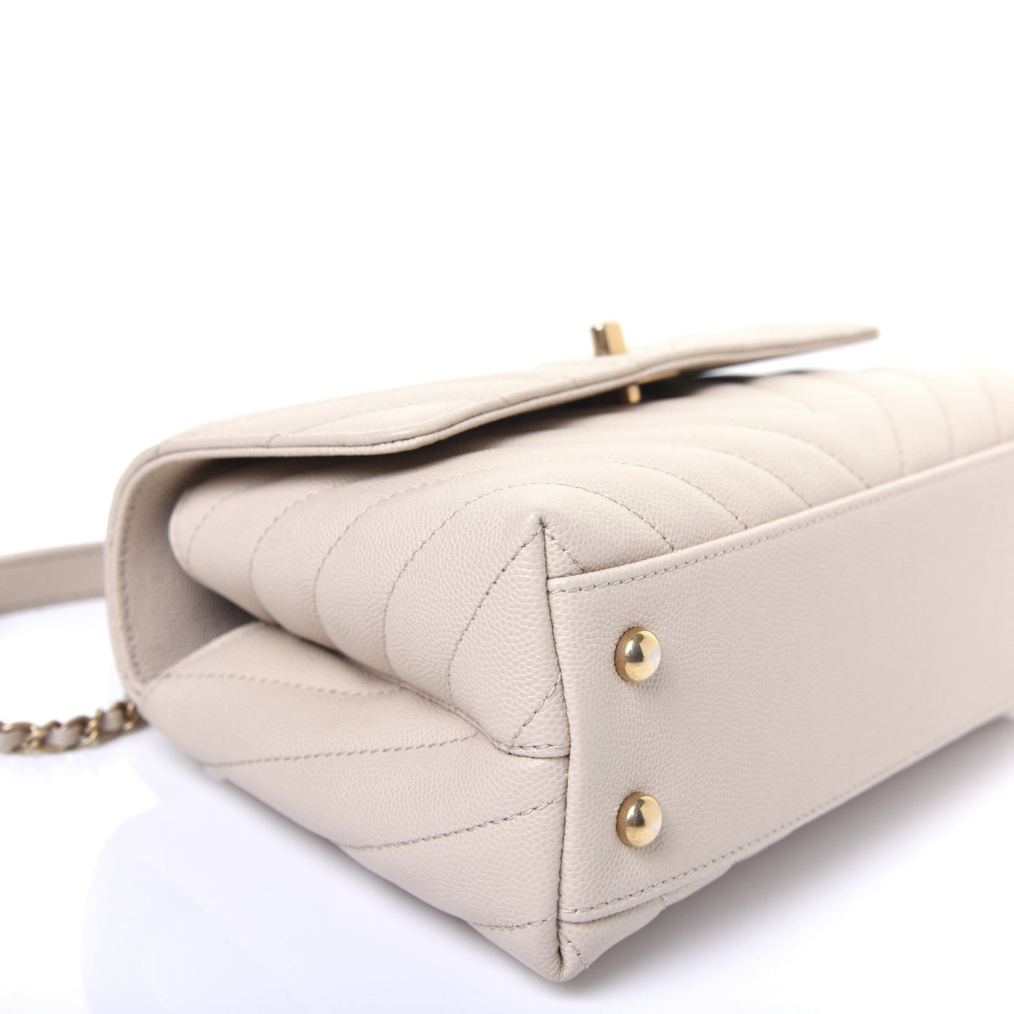 Caviar Lizard Chevron Quilted Mini Coco Handle Flap Ivory