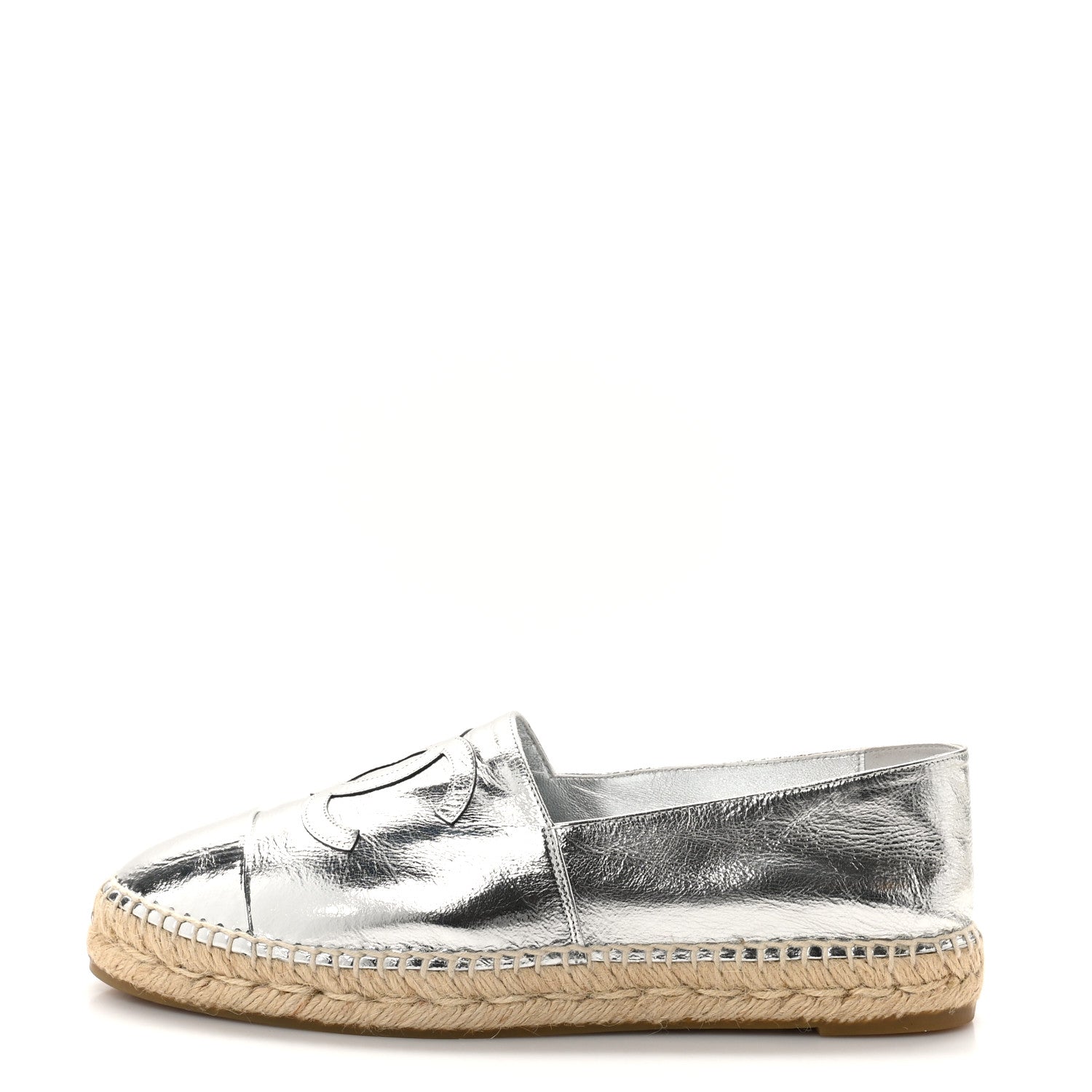 Chanel Laminated Goatskin CC Espadrilles 41 Silver 1 of 10