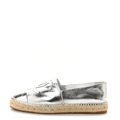 Chanel Laminated Goatskin CC Espadrilles 41 Silver 1 of 10