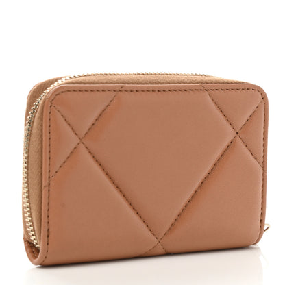 Chanel Lambskin Quilted Chanel 19 Zip Around Coin Purse Wallet Brown 4 of 9