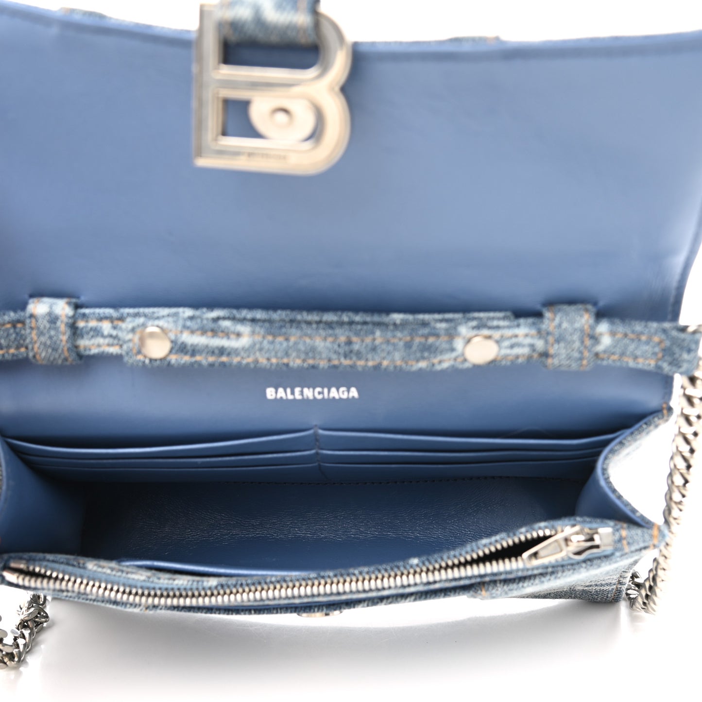 Denim BB Monogram Hourglass Chain Bag Blue