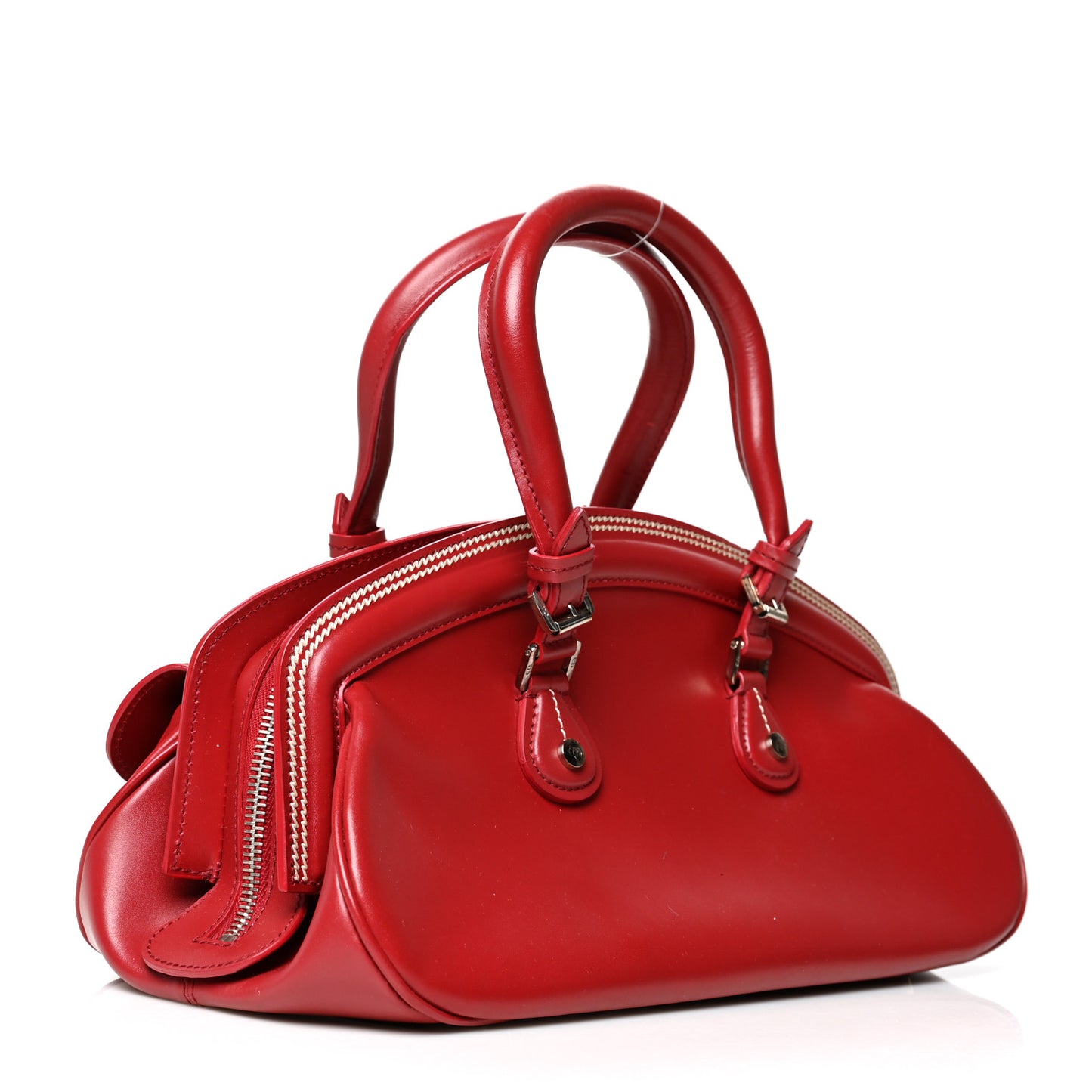 Calfskin Frame Pocket Satchel Red