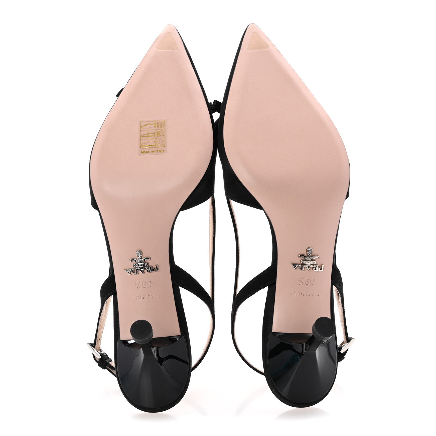 Prada Satin Bow Pointed Toe Slingback Pumps 39.5 Black 6 of 9