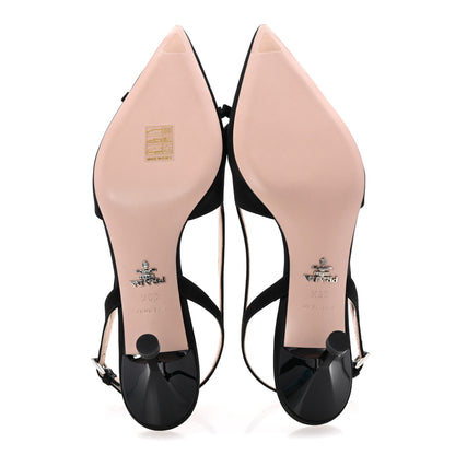 Prada Satin Bow Pointed Toe Slingback Pumps 39.5 Black 6 of 9