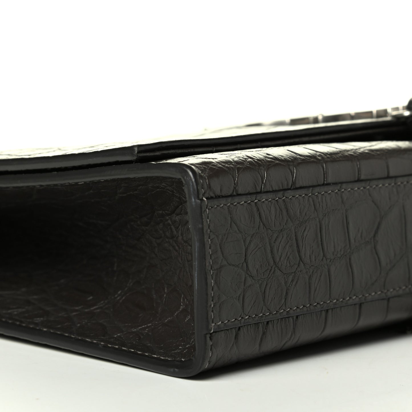 Calfskin Crocodile Embossed Medium Classic Monogram Kate Tassel Satchel Coal