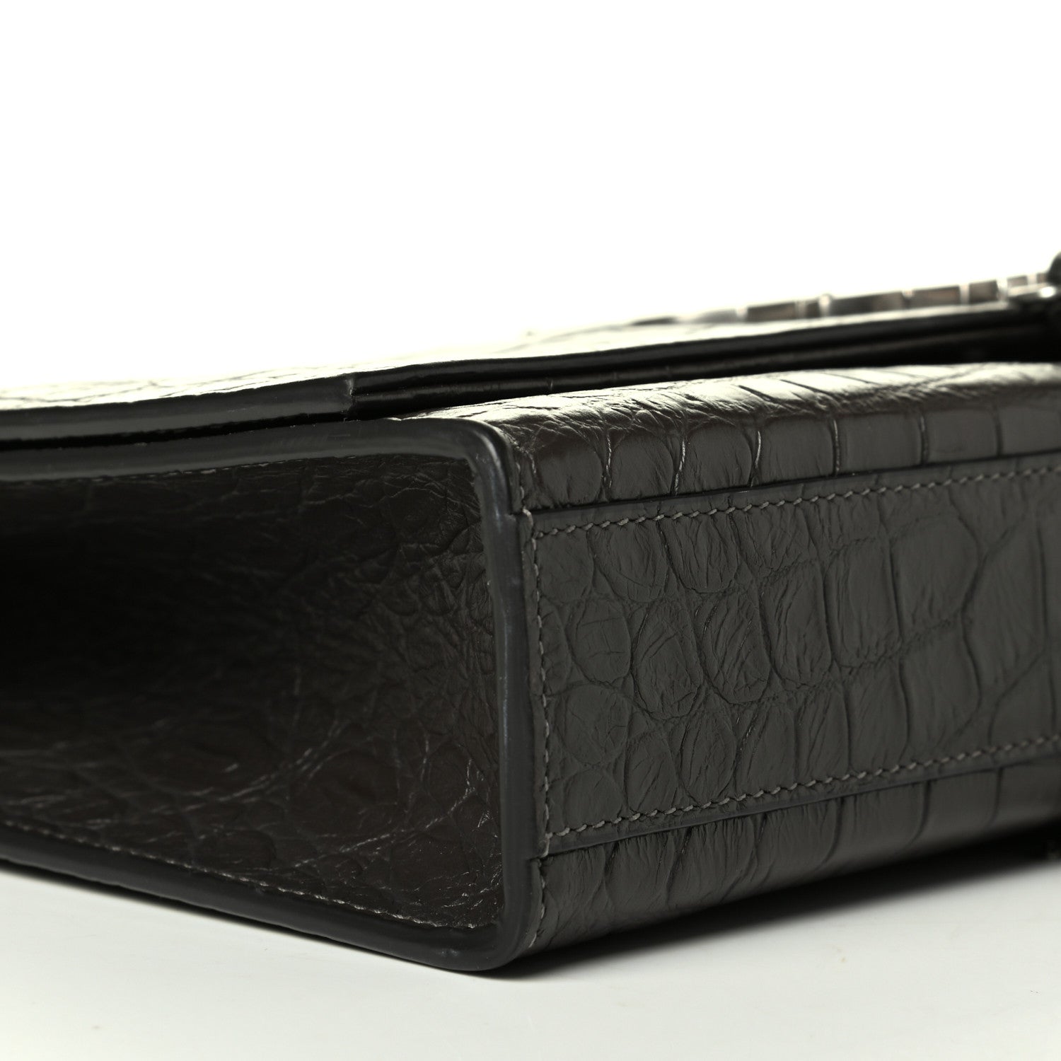Saint Laurent Calfskin Crocodile Embossed Medium Classic Monogram Kate Tassel Satchel Coal 5 of 6