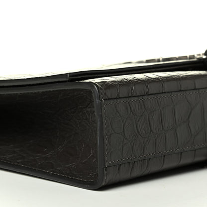 Saint Laurent Calfskin Crocodile Embossed Medium Classic Monogram Kate Tassel Satchel Coal 5 of 6