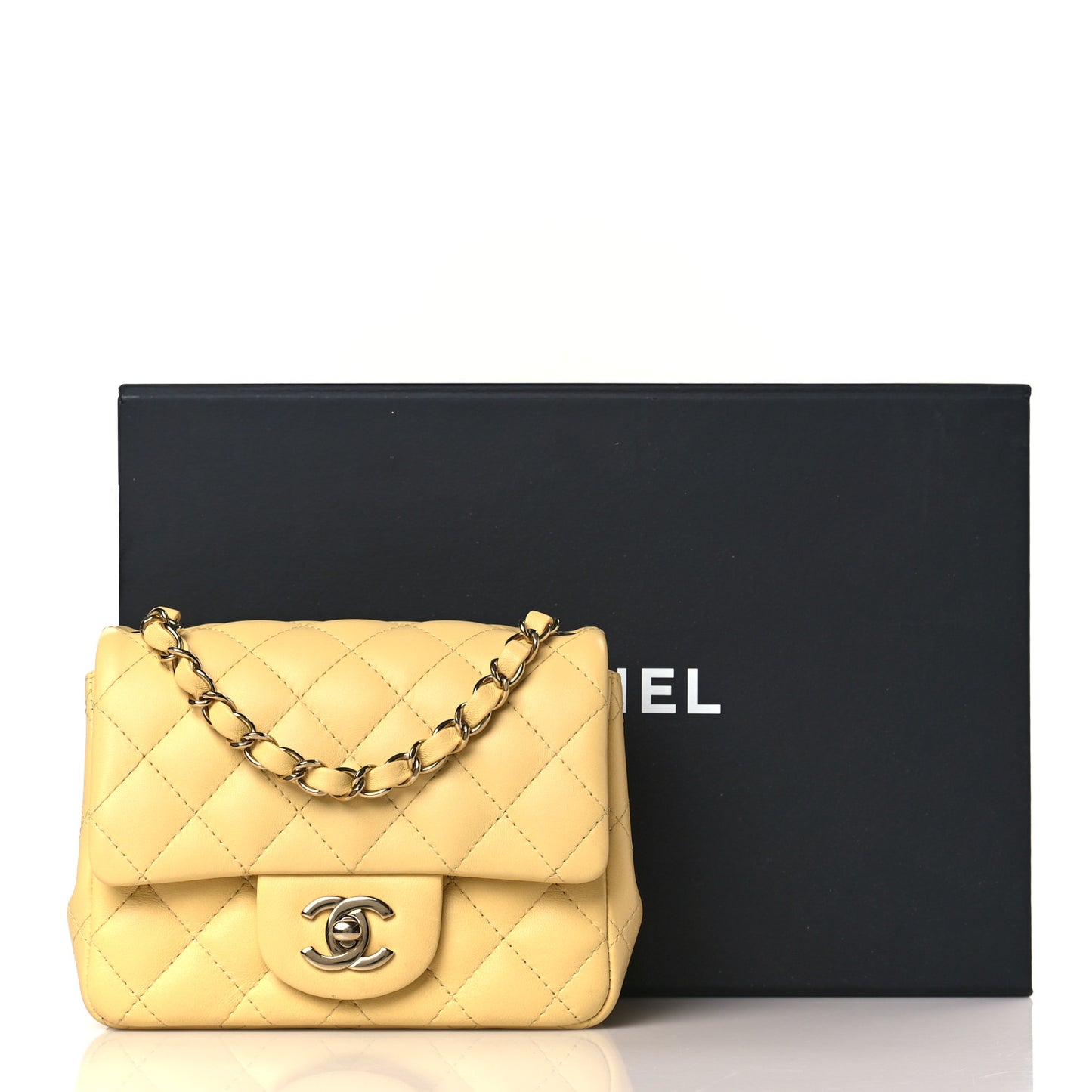 Lambskin Quilted Mini Square Flap Light Yellow