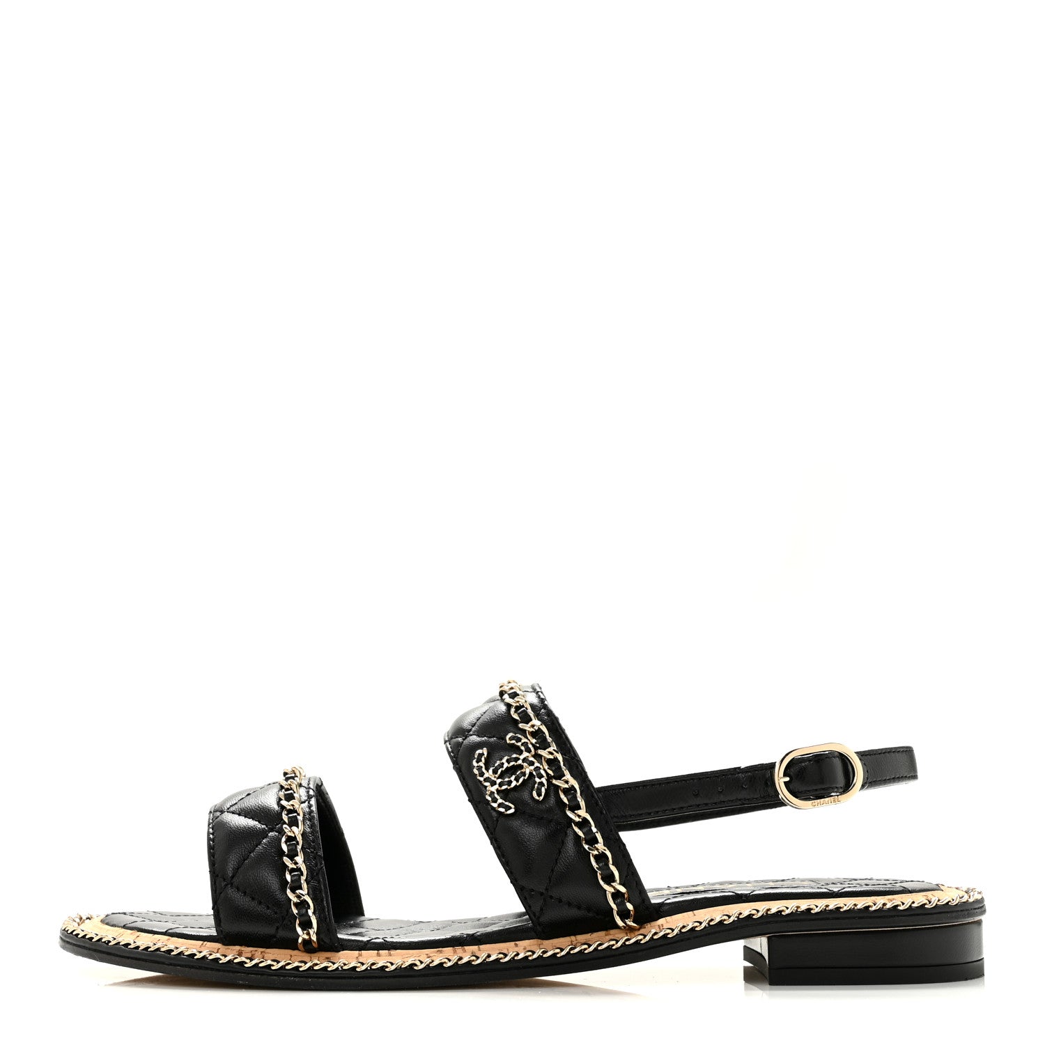 Chanel Shiny Lambskin Quilted Chain CC Sandals 39.5 Black 1 of 10