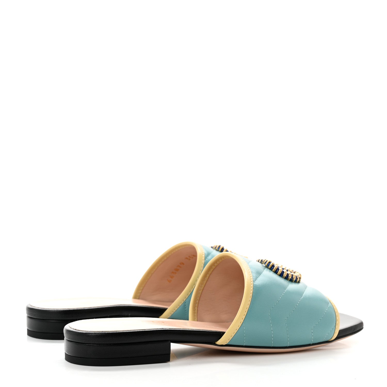 Gucci Malaga Kid Matelasse Enamel GG Marmont Flat Slide Sandals 35.5 35.5 Dusty Azure Burro 4 of 9