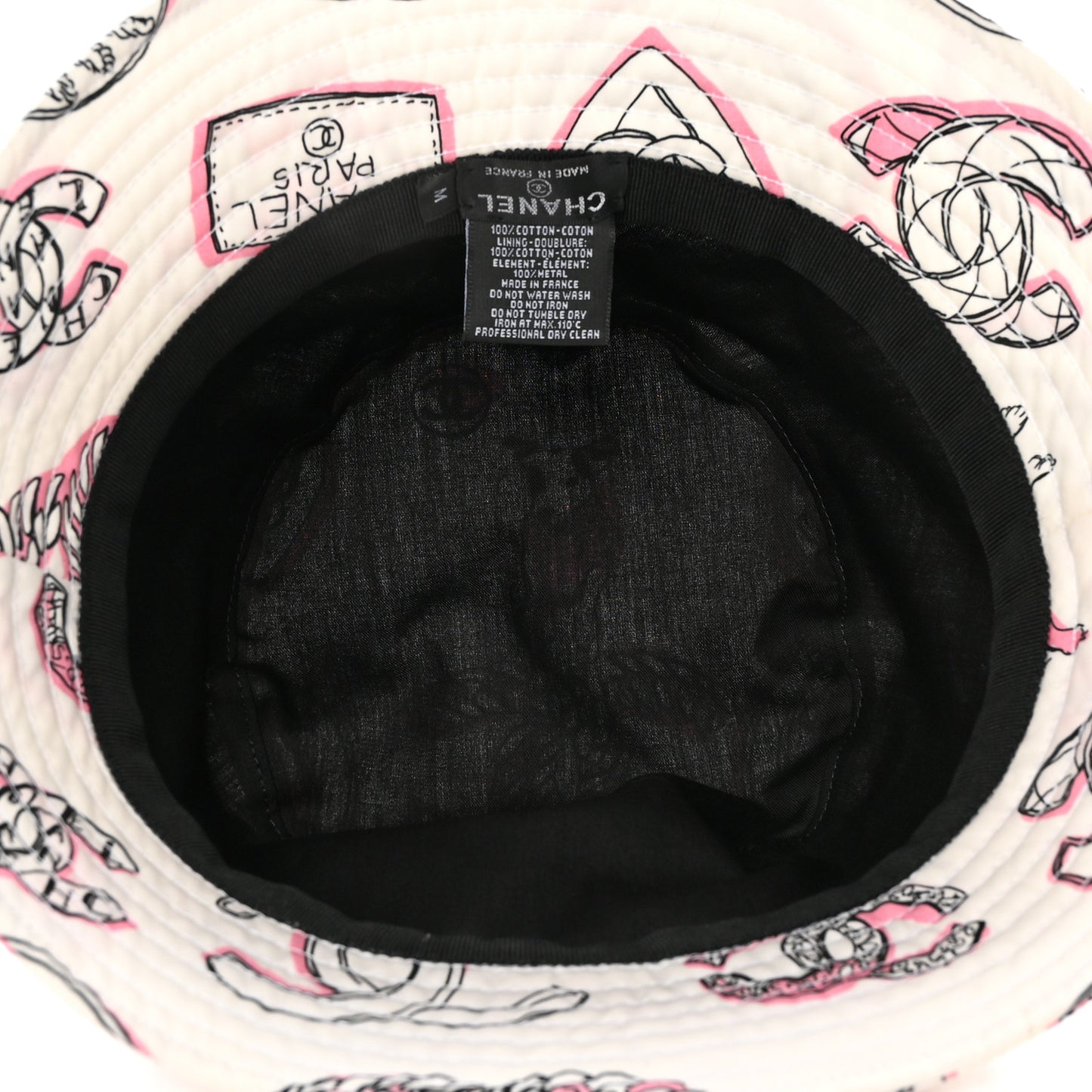 Cotton Heart Print Bucket Hat M White Rose