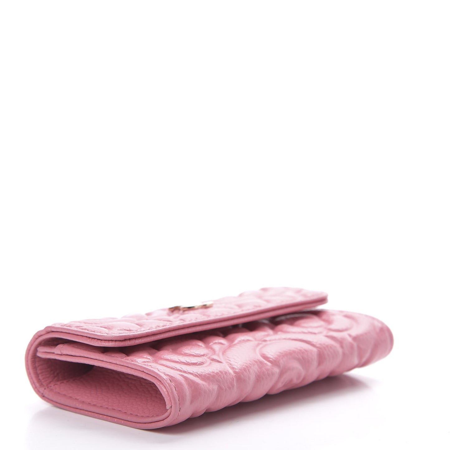 Caviar Camellia Embossed Card Holder Wallet Pink