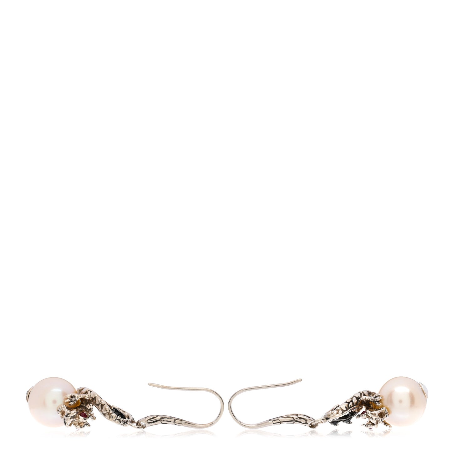 Sterling Silver Pearl Black Sapphire Ruby Naga Drop Earrings