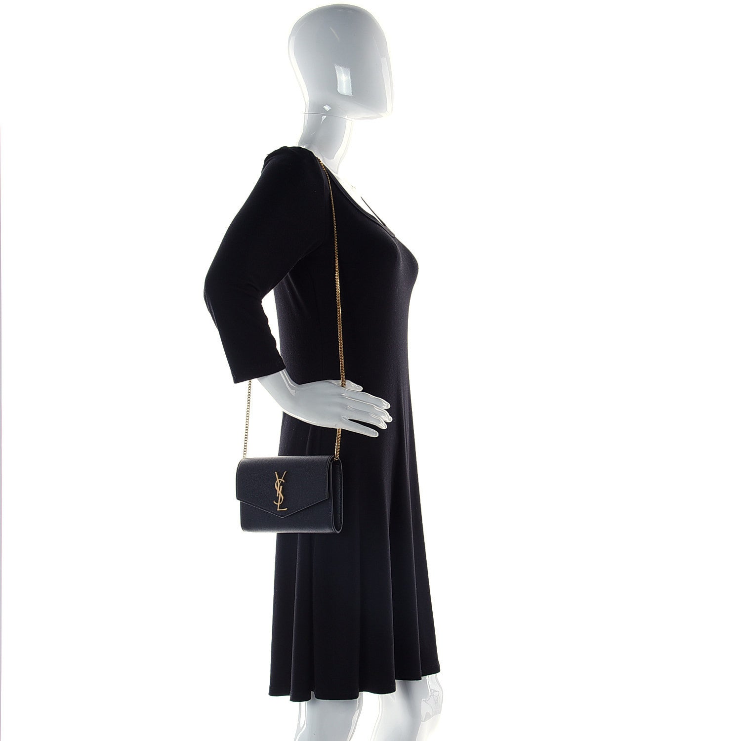 Saint Laurent Grain De Poudre Uptown Chain Wallet Black 2 of 12