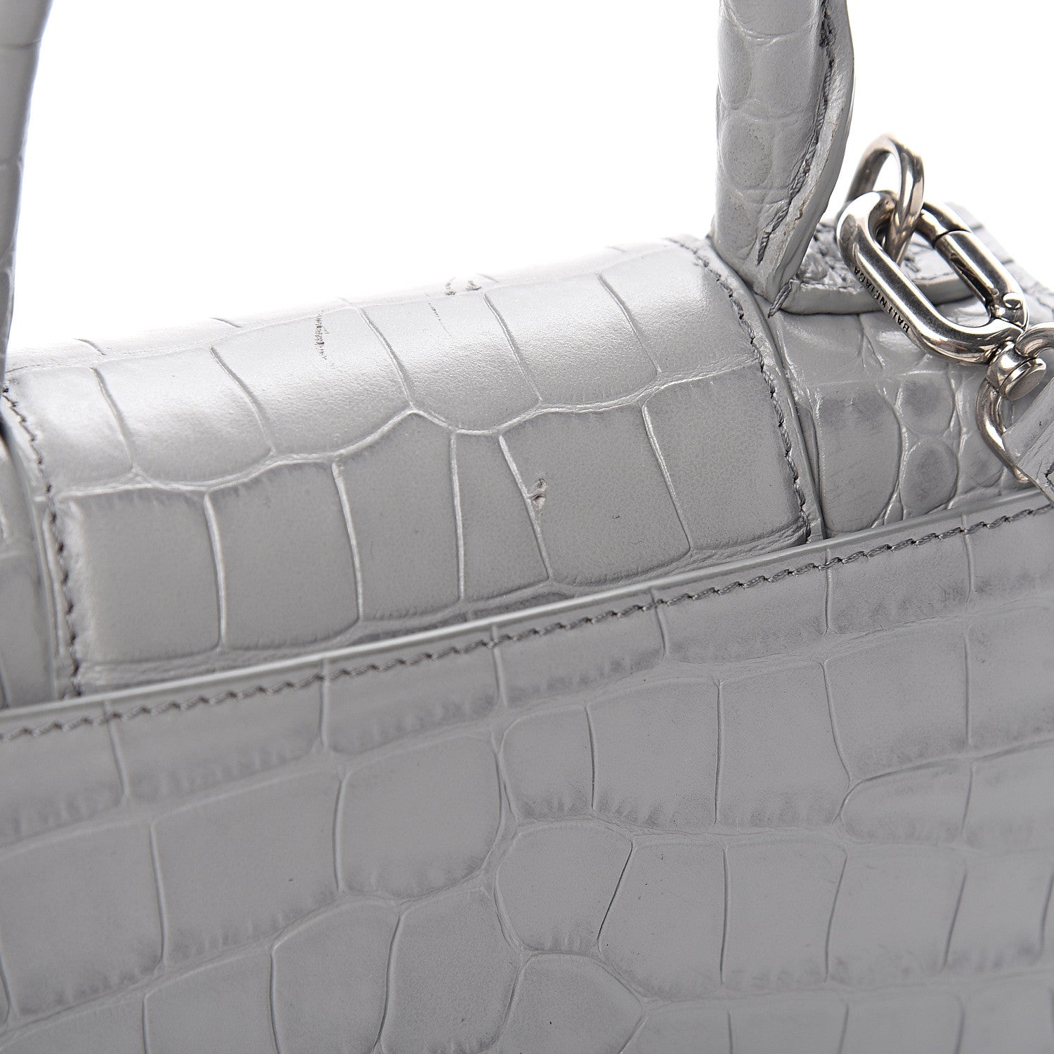 Balenciaga Shiny Calfskin Crocodile Embossed Hourglass Top Handle Bag XS Balenciaga Grey 9 of 10