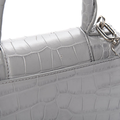 Balenciaga Shiny Calfskin Crocodile Embossed Hourglass Top Handle Bag XS Balenciaga Grey 9 of 10
